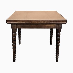 Table d'Appoint Mid-Century en Noyer avec Plateau en Verre et Pieds Tournés, Italie, 1950s