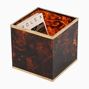 Tortoiseshell Effect Acrylic and Brass Cubic Magazine Rack from Dior, 1970s