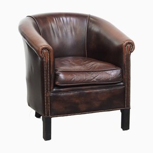 Poltrona Club in stile inglese in pelle di vacchetta