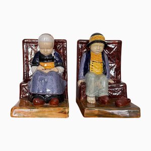 Seated Children Bookends by Berthe Savigny for HB Quimper, Set of 2