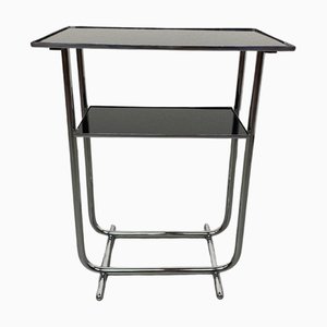 Table d'Appoint Bauhaus avec Plateau en Verre Noir, 1950s