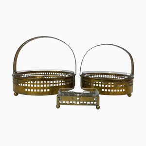 Cestini secessionisti in ottone e porta stuzzicadenti attribuiti a Hans Ofner / Josef Hoffmann, metà XIX secolo, set di 3