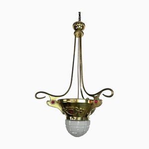 Brass Jugendstil Pendant with Red Crystals, 1890s