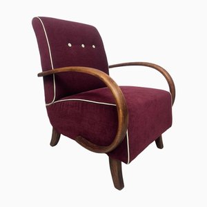 Burgundy Lounge Chair by Jindřich Halabala, 1940s