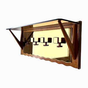 Coat Rack with Mirrored Sections and Glass Hat Shelf