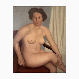 Ferdinand Harmignie, Sitzende Nackte Frau, 1950er, Öl auf Leinwand