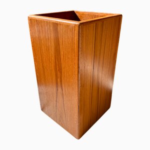 Large Brutalist Teak Sculptural Waste Basket, Denmark, 1970s