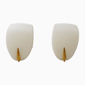 Rationalist Brass and Glass Wall Lamp, 1940s, Set of 2