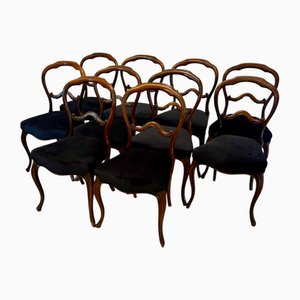 Antique Victorian Rosewood Dining Chairs, 1850s, Set of 10