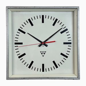 Industrial Grey Square Wall Clock from Pragotron, 1980s