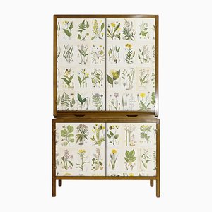 Swedish Modern Cabinet with Nordens Flora Illustrations by C.A.M Lindman, 1940s