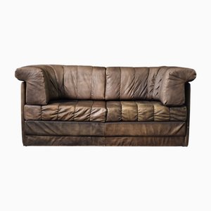Mid-Century Modern German Brutalist Brown Leather 2-Seater Sofa, 1970s