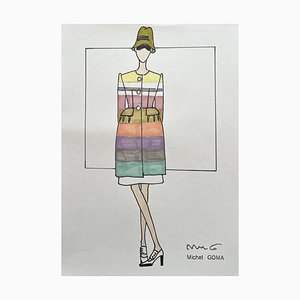 Michel Goma, Fashion Drawing, 1980s, Felt-Tipped Pen