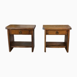 Mesitas de noche brutalistas de olmo de Aranjou, 1960. Juego de 2