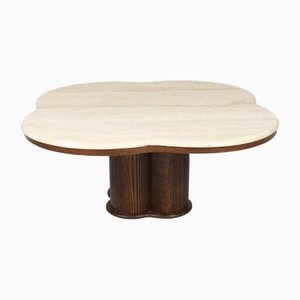 Italian Coffee Table with Cloverleaf-Shaped Travertine Top, 1970s