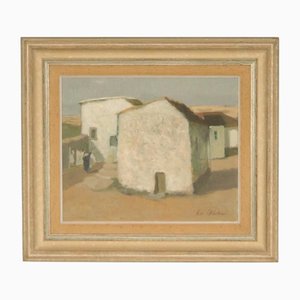 Evert Färhm, Häuser, 1960er, Öl auf Holz, gerahmt