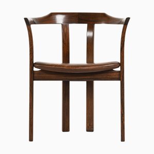 Armchair in Rosewood and Brown Leather attributed to Hans Olsen, 1960s