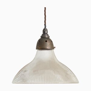 Antique Reclaimed Glass Pendant Light from Holophane, 1950s