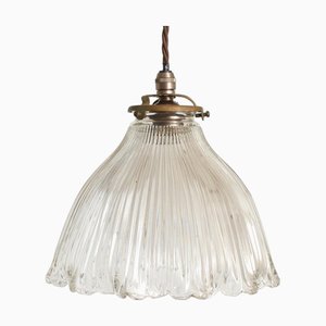 Antike Hängelampe aus Altglas von Holophane, 1940er