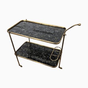 Vergoldeter italienischer Art Deco Barwagen aus Messing & Marmorglas von Milo Baughman, 1950er