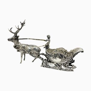 Renna d'argento con slitta attribuita a Schleissner & Söhne, Germania, 1890