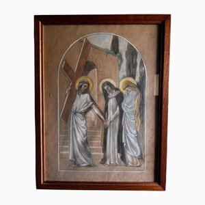 The Stations of the Cross in Vertou, Early 20th Century, Watercolor on Paper, Framed
