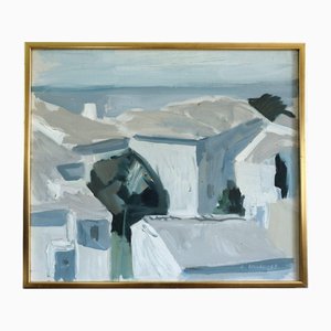 Mediterranean Rooftops, Oil on Canvas, Framed