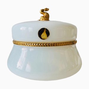 Mid-Century Moderne Schmuckschatulle aus weißem Opalglas, 1950er