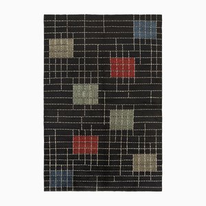 Vintage Black Rug with Geometric Pattern from Zeki Müren