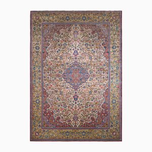 Antiker handgeknüpfter Kashan Teppich mit rotem und goldenem Blumenmedaillon-Muster