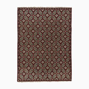 Vintage Bessarabian Kilim Rug with Red, Blue and White Geometric Pattern