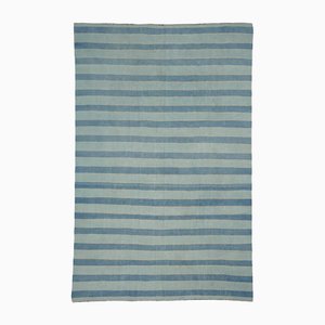 Tappeto Dhurrie vintage a righe blu