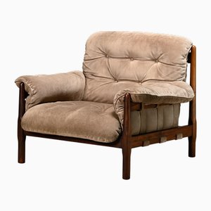 Hardwood and Suede Lounge Chair in the style of Percival Lafer and Jean Gillon, 1960s