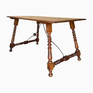 Spanish Side Table with Carved Turned Legs and Double Stretcher, 1890s