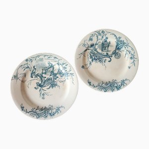 Antique French Blue Ironstone Art Plates from Jules Vieillard, 19th Century, Set of 2