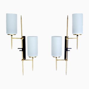 Large Mid-Century Glass Wall Lights from Lunel, 1960s, Set of 2