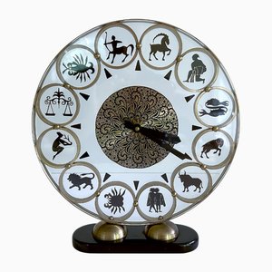 Horloge de Bureau Thème Zodiaque Vintage, 1950s
