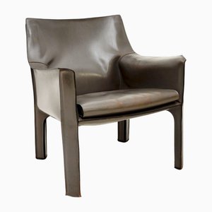 Poltrona CAB vintage in pelle attribuita a Mario Bellini per Cassina, Italia, anni '70
