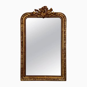 Large French Vertical Gilt Mirror with Floral Crest, 1890s
