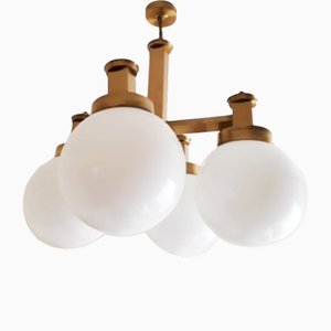 Mid-Century Lamp in Brass and Opal Glass attributed to Gaetano Sciolari, 1970s