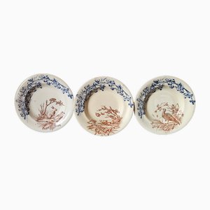 Assiettes Série Chasse Antiques de Clairfontaine JS, France, fin du 19ème Siècle, Set de 3