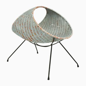 Ovaler Zeitschriftenständer aus Lackiertem, gewebtem Rattan von Campo e Graffi für Home Torino, Italien, 1956