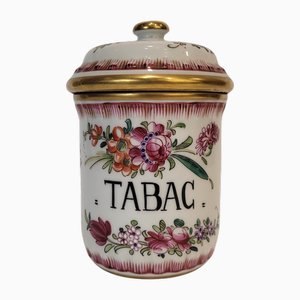 French Tobacco Jar in Hand-Painted Porcelain