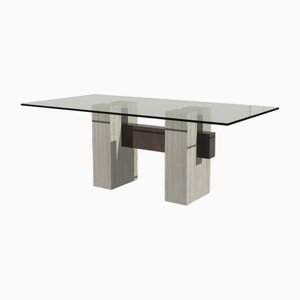 Tapies Dining Table in Natural Travertine Marble with Oxide Slate Crossbar by Joaquín Moll for Meddel
