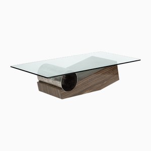 Medes Coffee Table in Wenge Marble and Devastated Iron Metal and Glass by Joaquín Moll for Meddel