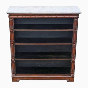 Antique Adjustable Softwood Bookcase with Rosewood Veneer and Marble Top, 19th Century