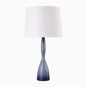 Hohe dänische moderne Tischlampe in Kürbisform aus blauem Glas von Kastrup Holmegaard, 1960er