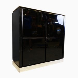 Vintage Lacquer and Marble Bar Cabinet, 1970s