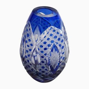 Small Vintage Vase in Cut Bohemian Crystal with Cobalt Blue, 1960s