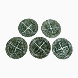 Vintage Cabbage Leaf Dinner Plates in Portugal Slipware, 1960s, Set of 5